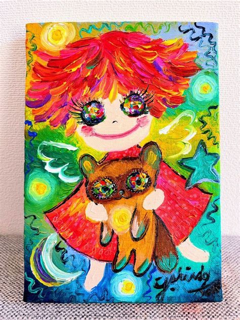 【未使用】新藤淑子【エンジェルちゃん】1点物。真作。原画。絵画。直筆サイン。人物画。キャンバスサムホール。天使。女の子。少女。美人画。油絵。の