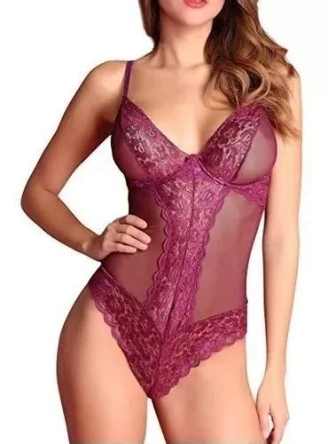 Baby Doll Lencería Sexy Body Encaje Teddy Fino Morado