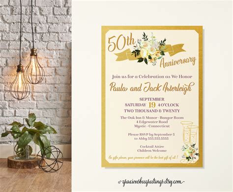 Golden Anniversary Party Invitations 50th Anniversary Party Etsy