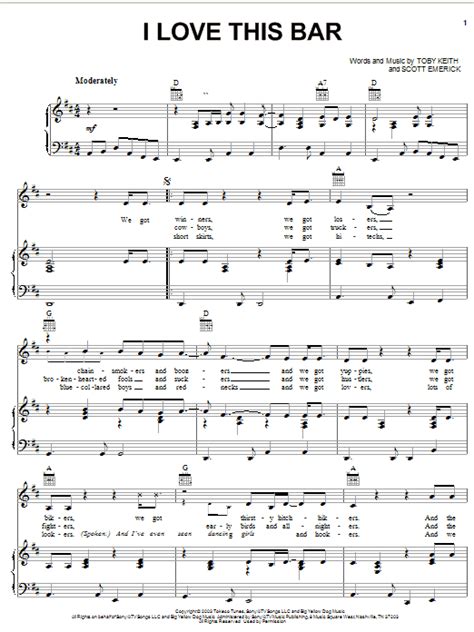 Toby Keith I Love This Bar Sheet Music For Piano Vocal And Guitar