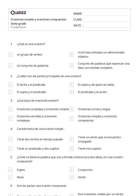 50 Oraciones Simples Compuestas Y Complejas Hojas De Trabajo Para