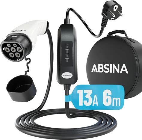 ABSINA Typ 2 Ladekabel Schuko 3kW 13A 6 Meter Kabel 1 Phasig EV