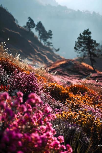 Premium Photo A Hillside Covered In Lots Of Purple Flowers