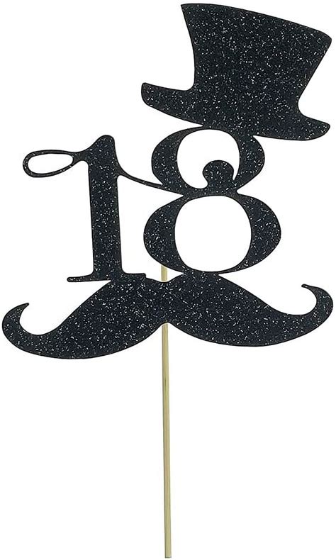 Black Glitter Numbers 18 Happy 18th Birthday Cake Topper Top Hat