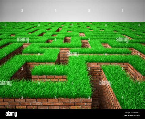 3d Image Of Brick Maze And Green Grass Stock Photo Alamy