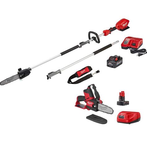 Milwaukee M18 Fuel 10 In 18 Volt Lithium Ion Brushless Cordless Pole Saw Kit W M12 Fuel 6 In