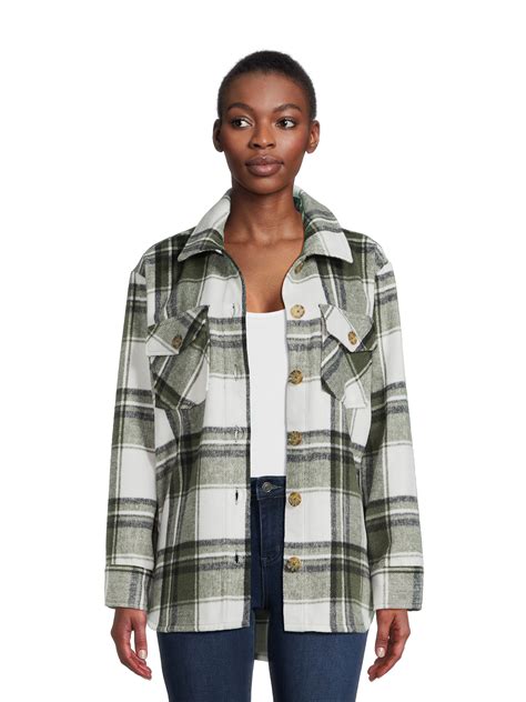 Time And Tru Womens Plaid Button Down Shacket Sizes Xs Xxxl