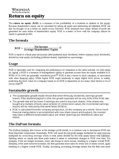 Return On Equity | PDF | Return On Equity | Equity (Finance)