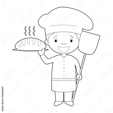 Easy Coloring Cartoon Vector Illustration Of A Baker Stock Vector