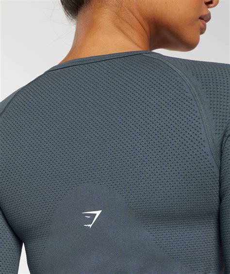 Gymshark Sweat Seamless Long Sleeve Zip Crop Top Titanium Blue Gymshark