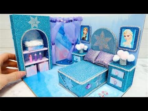 Diy Miniature Frozen Bedroom And Bathroom Dollhouse With Cardboard