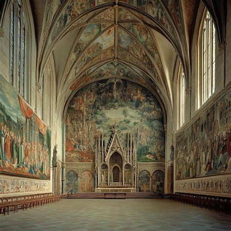 Gothic Cathedral Interior With Beautiful Frescoes And Murals Premium