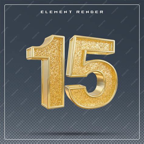 Premium PSD | 15 number golden glitter 3d render