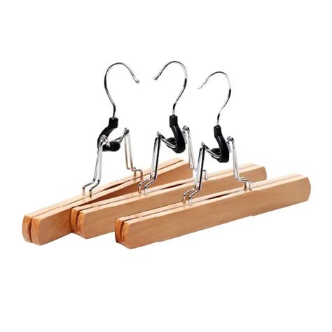 3 Pcs 30x16cm Natural Solid Wood Pants Hangers Skirt Hangers Clips