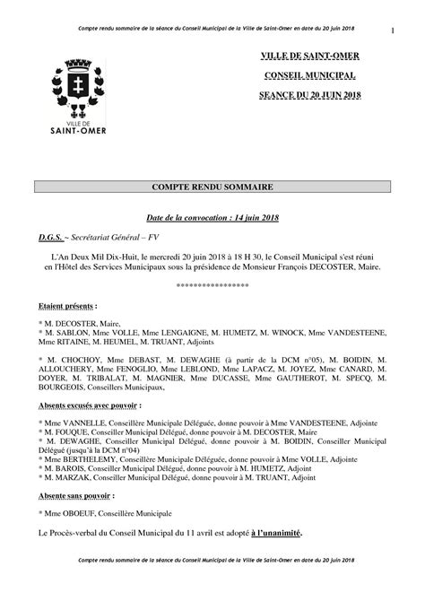 Calam O Compte Rendu Du Conseil Municipal Du Juin