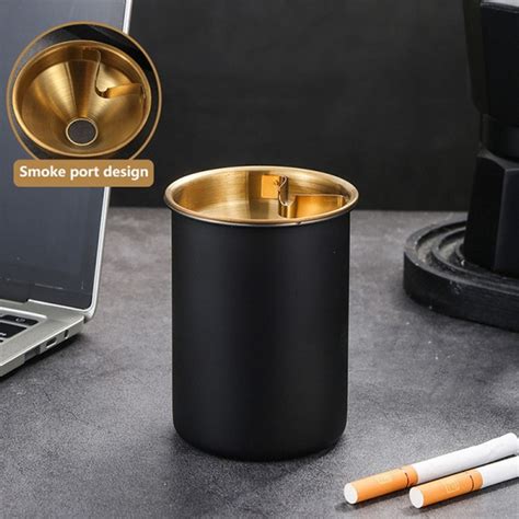 Askkopp Rostfritt stål Askkopp med lock Rund vindtät rost Black | Black ...