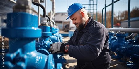 An Employee At A Water Facility Checks Valves For Clean Water