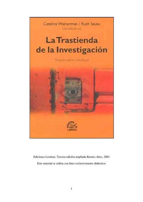 La Trastienda De La Investigacion Sautu Ediciones Lumiere Tercera Edición Ampliada Buenos