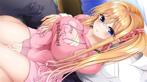 Blonde Hair Blue Eyes Blush Breasts Dress Game Cg Hinamori Yume Hiragi Ringo Hood Long Hair Male