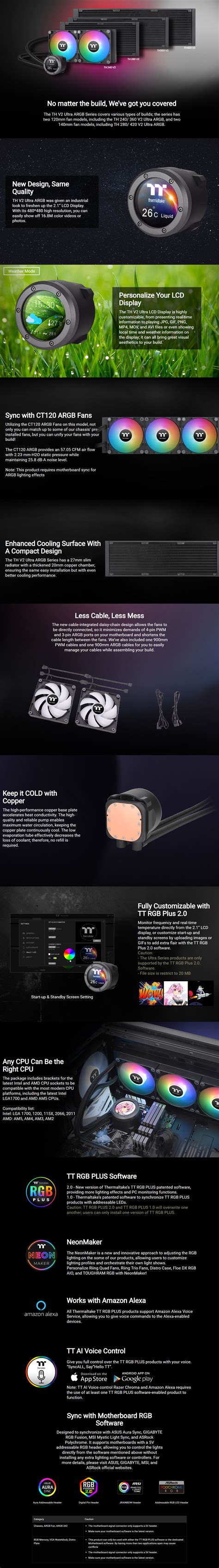 Thermaltake TH360 V2 360mm Ultra ARGB Sync AIO Liquid CPU Cooler (CL ...