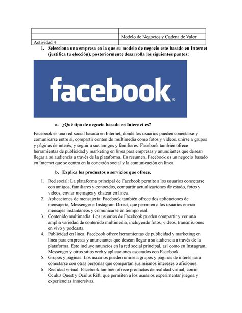 Actividad 4 Modelos De Negocio Y Cadena De Valor S Modelo De Negocios