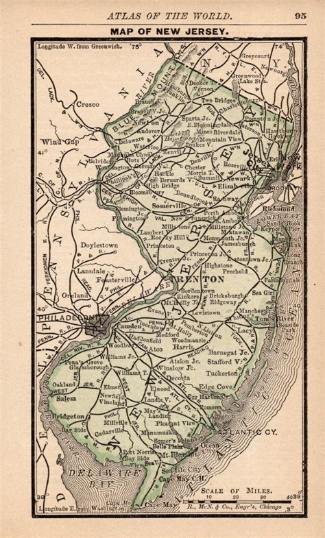 1888 Antique Tiny New Jersey State Map MINIATURE Size Map Of New Jersey