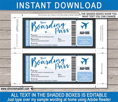 Printable Editable Boarding Pass Template Surprise Fake Plane Etsy