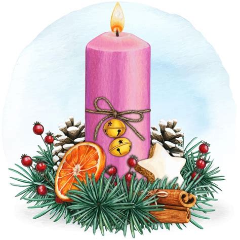 Vela de natal desenhada à mão em aquarela Vetor Premium