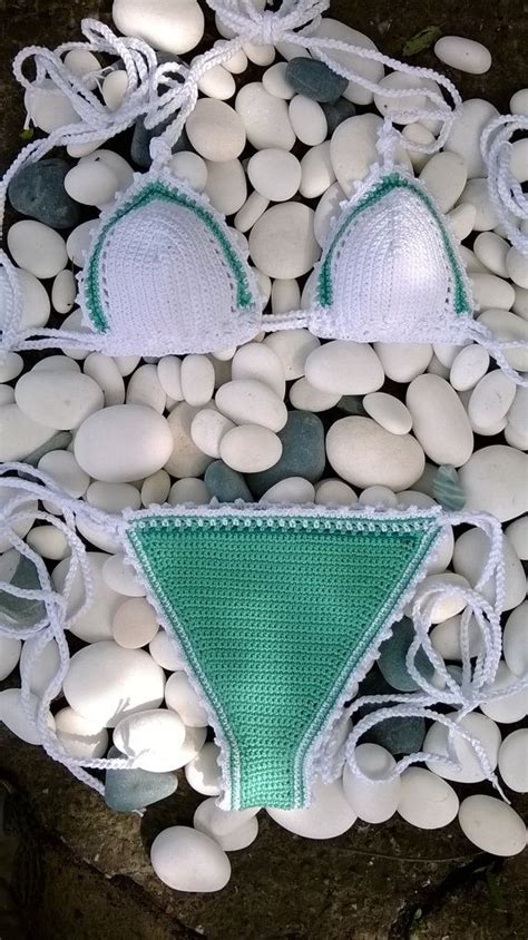 Crochet Bikini Set Khaki Bronze Halter Bikini Etsy UK Bikini De