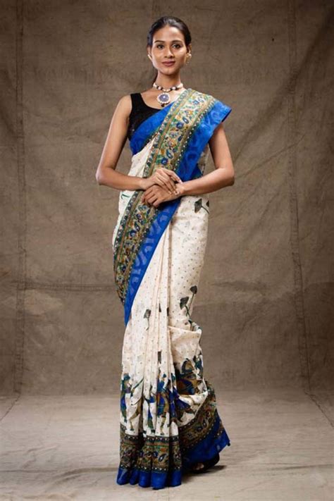 White And Blue Lotus Saree Handikart 2487200