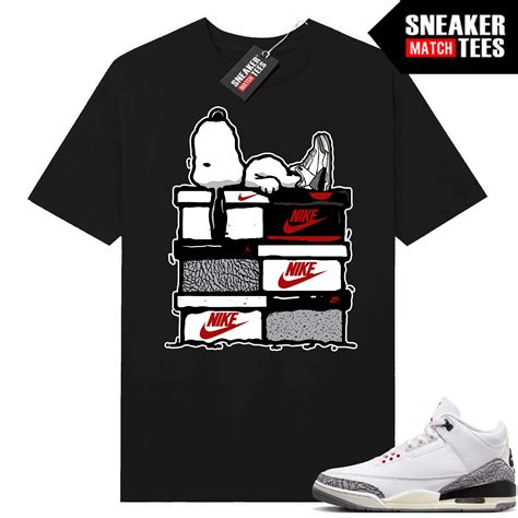 Jordan 3 White Cement Reimagined Sneaker Tees Match Black Sneakerhead Snoopy | White Cement 3s ...