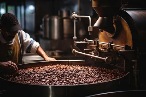 Premium Ai Image Process Roasting Coffee Beans Worker Use Tablet For