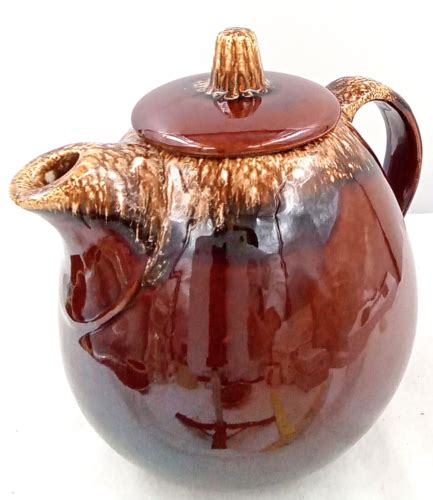 Hull Pottery Teapot Lid Brown Drip Glaze Coffee Oven Proof 4 Cups