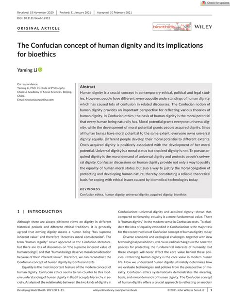 Pdf The Confucian Concept Of Human Dignity And Its Implications For