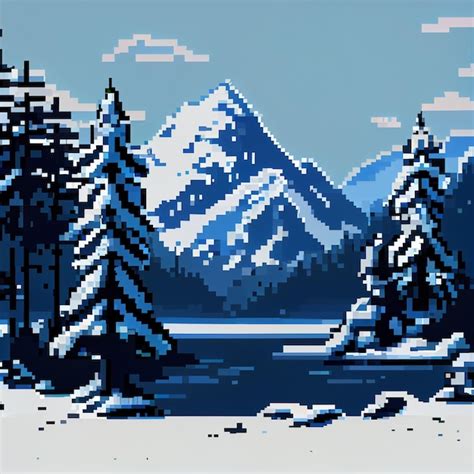 Premium Ai Image A Pixel Art Of A Snowy Mountain Scene With A Snowy