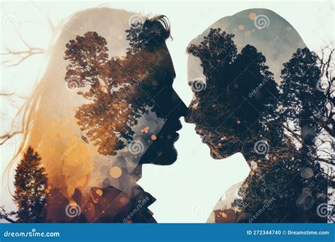 Double Exposure Of Love Embracing Couple In Park Romantic Background