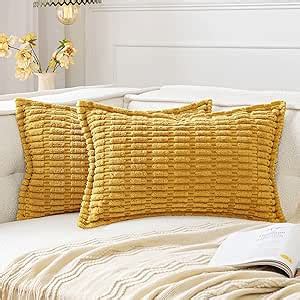 Miulee Mustard Yellow Corduroy Decorative Throw Pillow Covers Pack Of