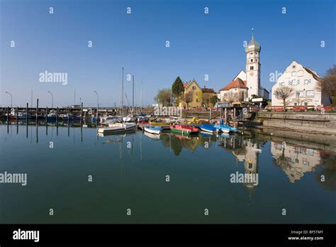 Church St Georg Boats Harbour Wasserburg Lake Constance Bavaria