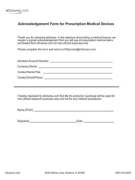 Fillable Online Acknowledgement Form For Prescription Medical Devices