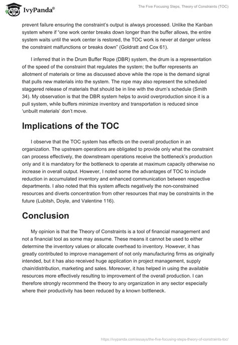 The Five Focusing Steps Theory Of Constraints Toc 1518 Words Research Paper Example