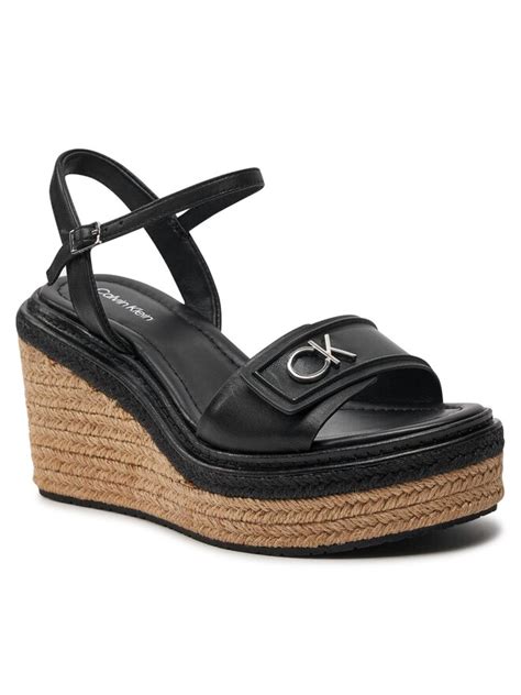 Espadryle Calvin Klein Wedge Sandal Relock Lth Hw Hw Czarny