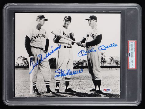 Mickey Mantle Ted Williams Stan Musial Signed X Photo Psa