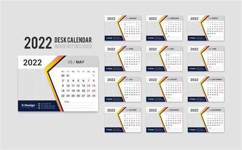 Print Ready Desk Calendar Template for 2022 Year, Desktop Monthly ...