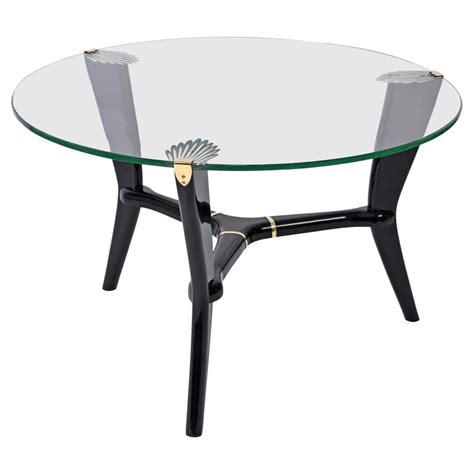 Gio Ponti Art Deco Ebonised Wood And Glass Round Italian Coffee Table 1940s For Sale At 1stdibs