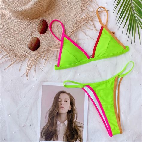 BKN822 BIKINI SET WITH BLACK COLT BLUE NEON GREEN THONG SLITTING