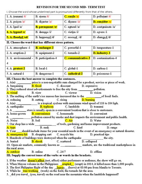 BÀI TẬP ÔN ANH 8 REVISION FOR THE SECOND MID TERM TEST I Choose the