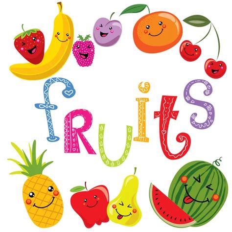 Funny Fruits Cartoon Vector Collection Kawaii Characters Cute Faces