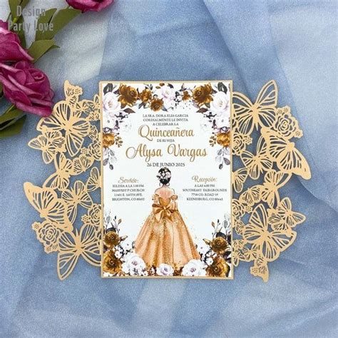 Dark Gold Butterfly Laser Cut Invitations Cards Invitation Etsy