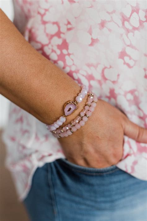 Geo Stone And Marble Bracelet Set Light Pink The Pulse Boutique