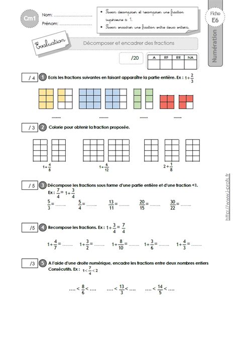 Cm Evaluation D Composer Et Encadrer Les Fractions